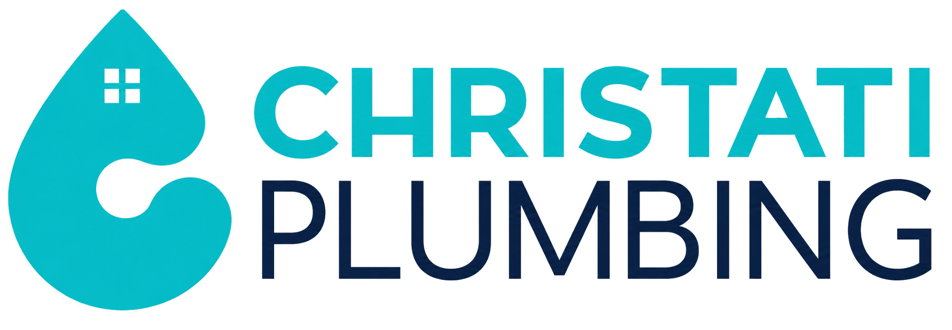Christati Plumbing logo with teal water-drop icon and bold teal-and-black text on white background