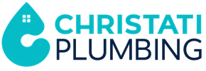 Christati Plumbing logo with teal water-drop icon and bold teal-and-black text on white background