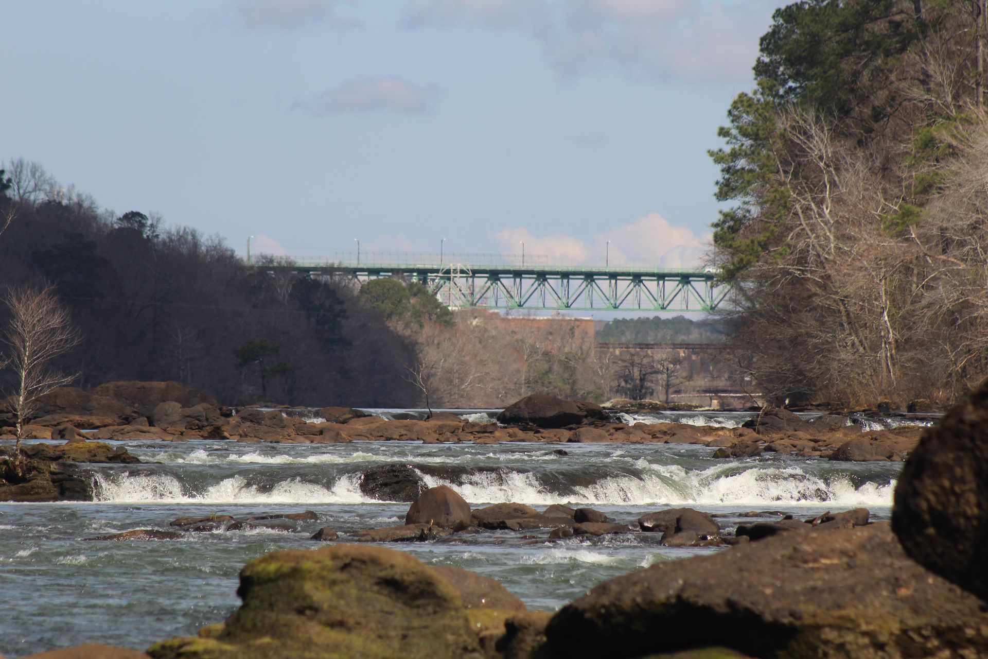 View of the Benjamin Fitzpatrick bridge from Big eddy on the Tallapoosa River