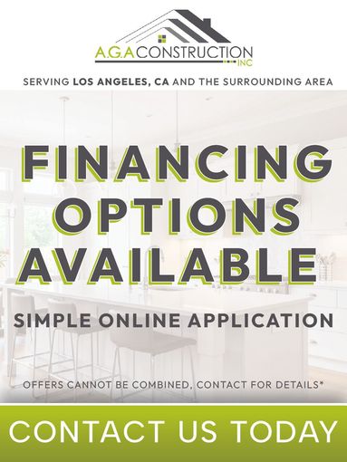 Advertisement for AGA Construction, offering financing options. Features text