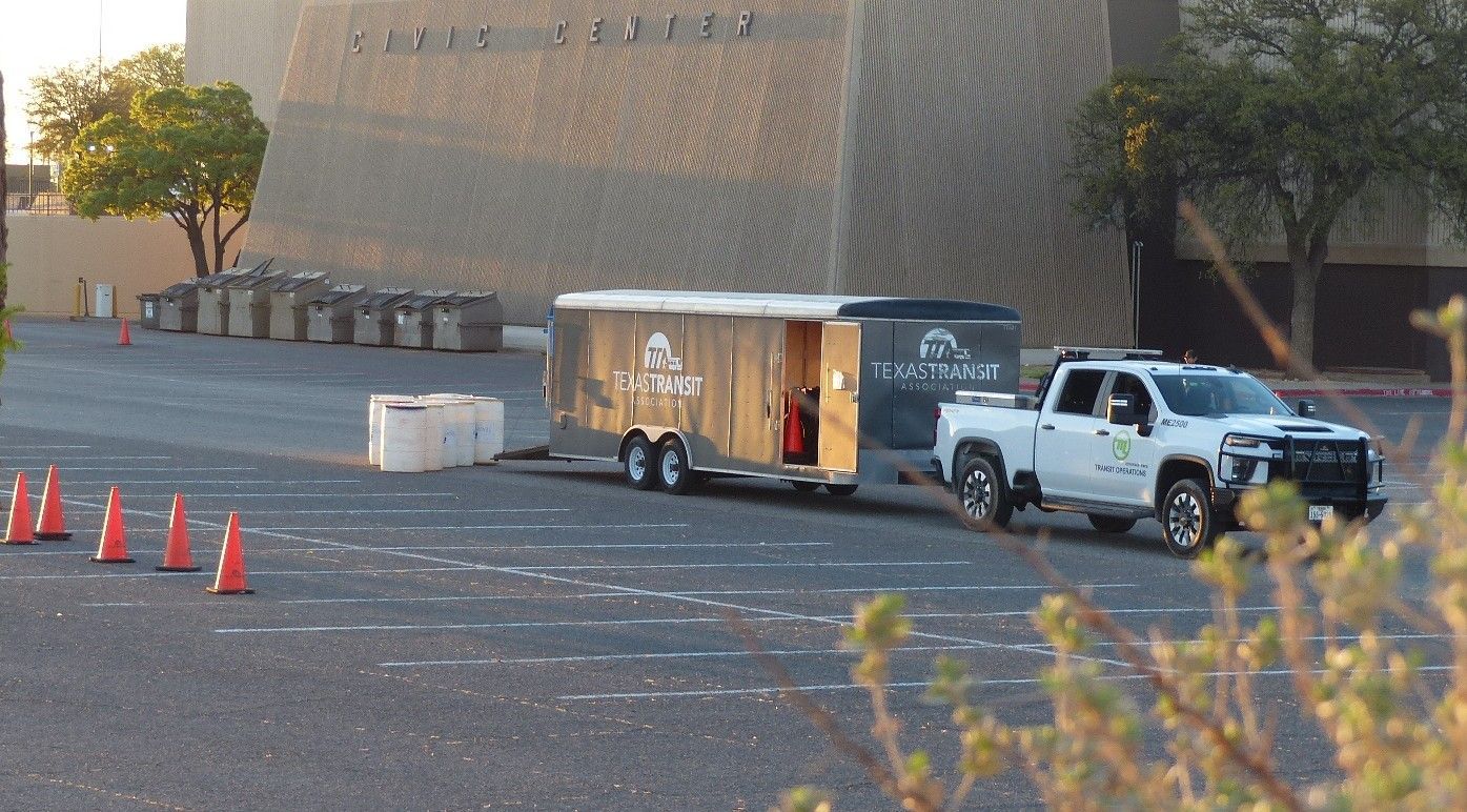 Truck to remove roadeo cones and barrels