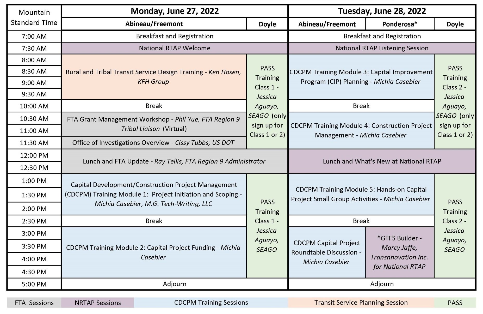 Agenda for 2022 Tribal Transit Training Conference in Flagstaff