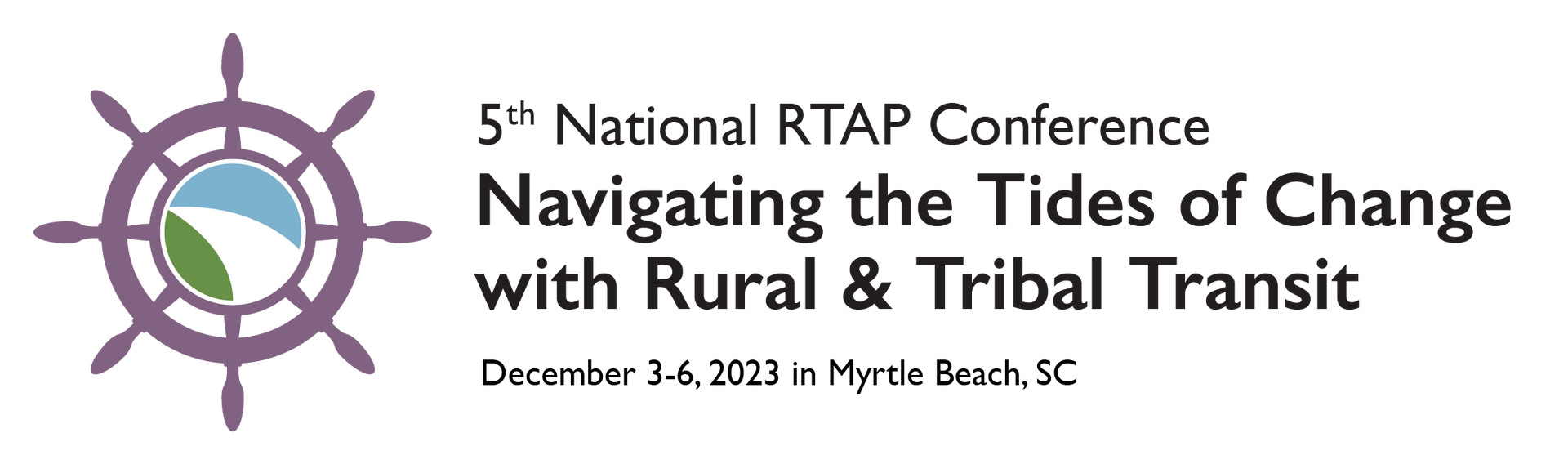 Conference logo: Wheel with landscape scene, text 