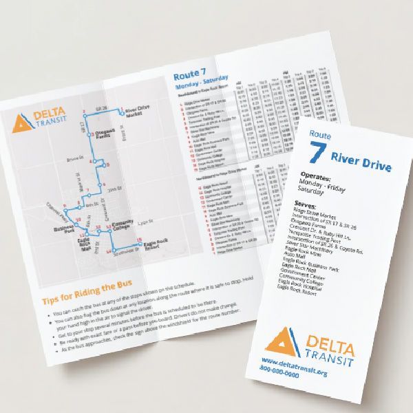 A brochure for delta transit shows routes 7 and 7 river drive.