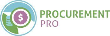 Procurement Pro logo with a coin and dollar sign. Green and blue with green text.