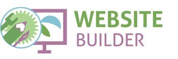 Logo for website builder. A computer monitor with a circle of tools and the text 