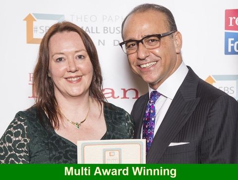 Margaret Manchester with Theo Paphitis after Durham Hens was selected as a Small Business Sunday winner in 2014.