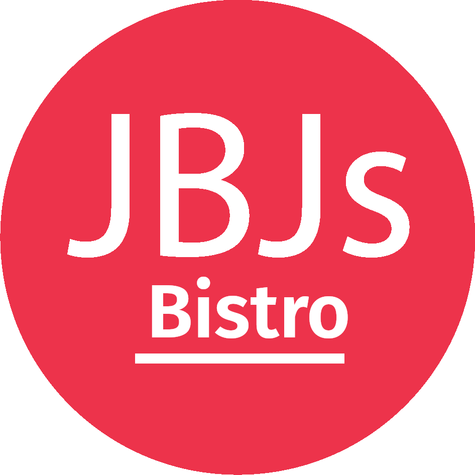 JBJs Restaurant logo: white text on a red circle. The letters JBJs above