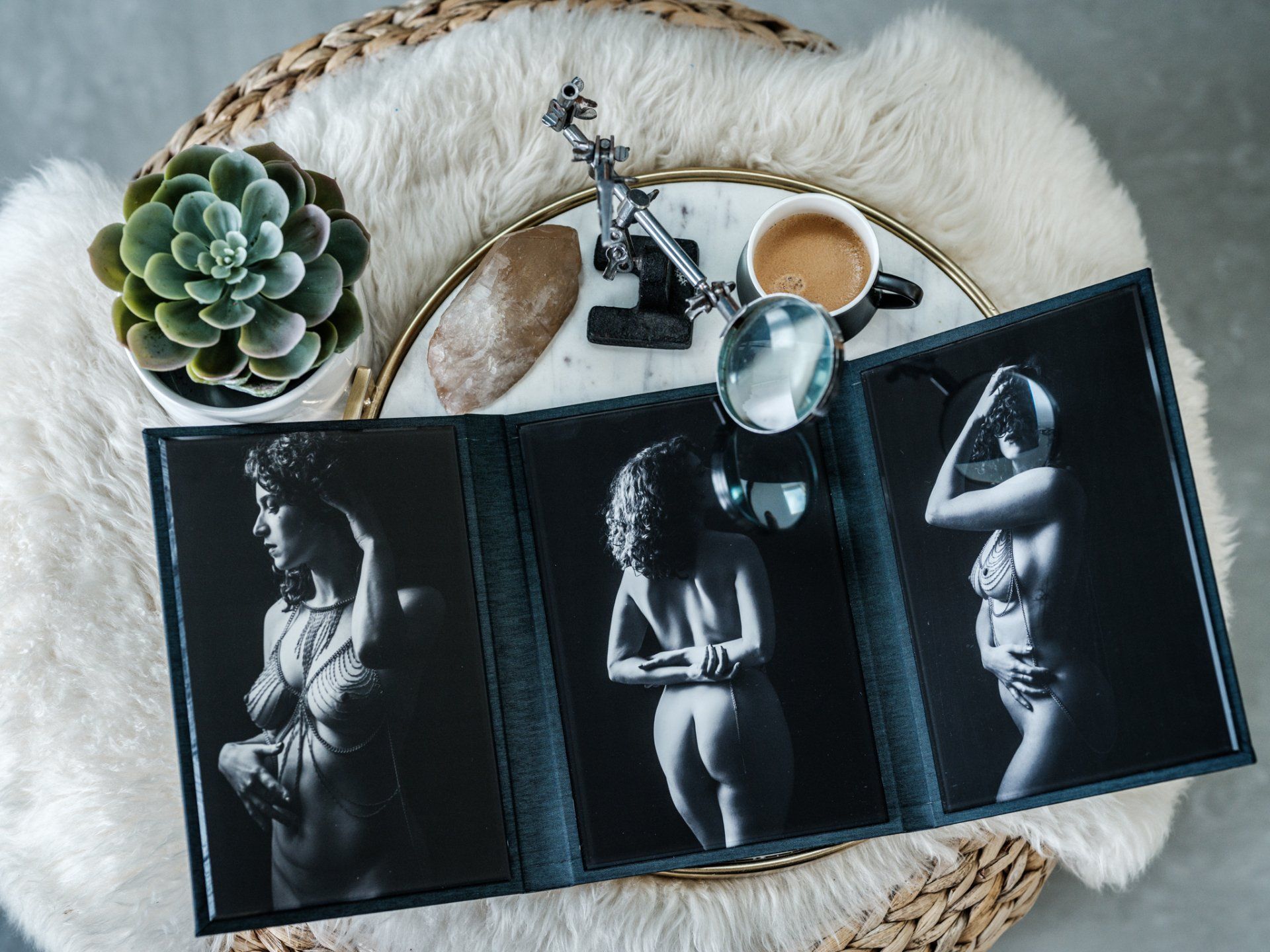 A photo of a book on a table with a picture of a woman.