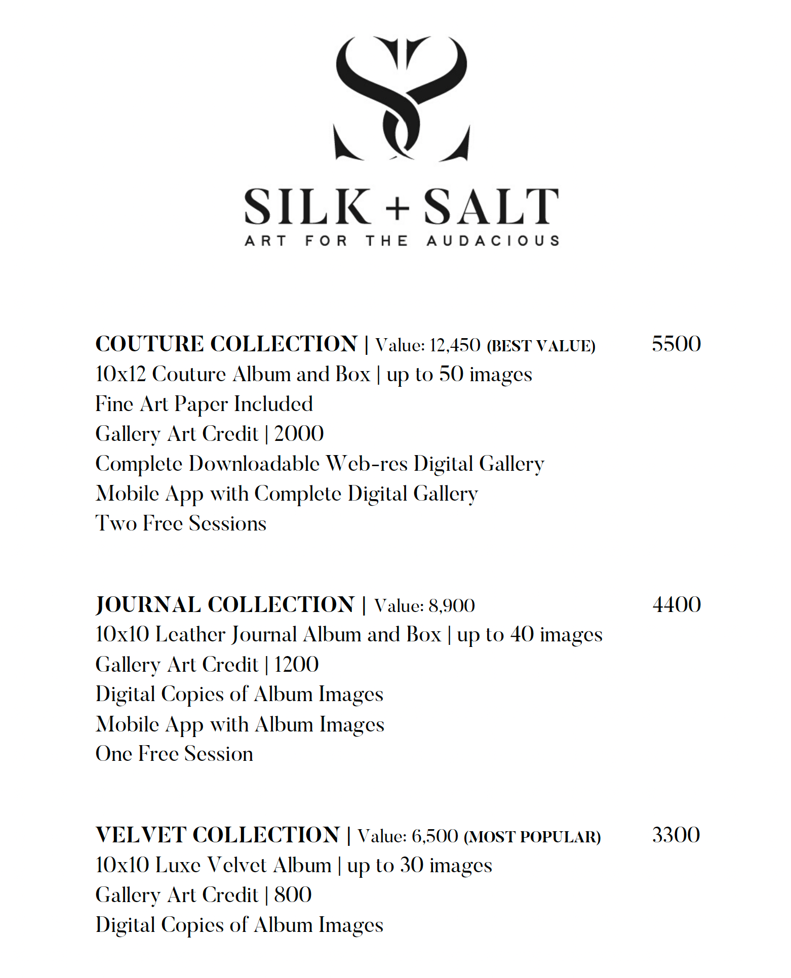 Silk + Salt Photography Pricing