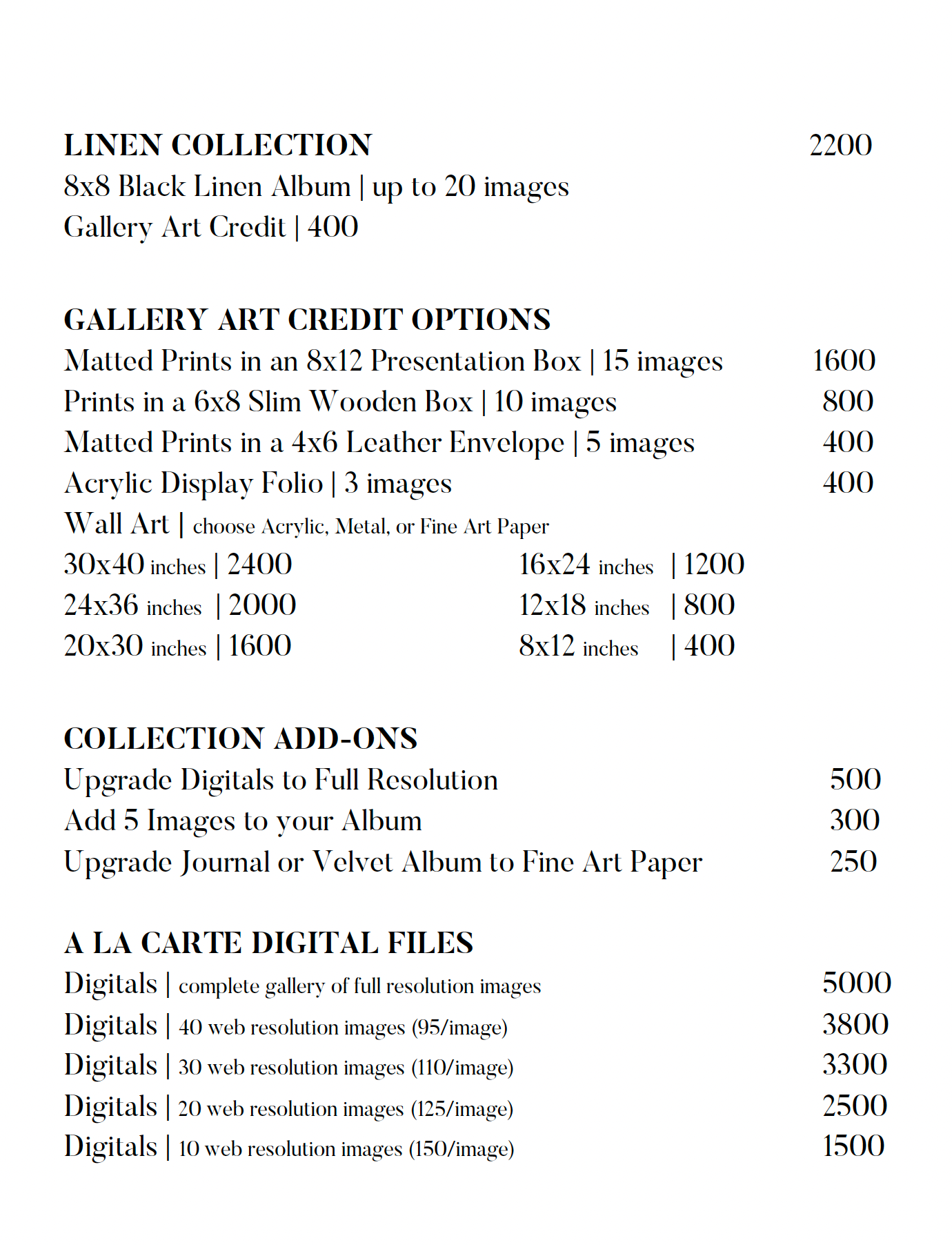 Silk + Salt Photography Pricing