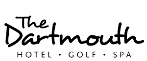 The dartmouth hotel and golf spa logo is black and white.