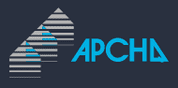 Logo for APCHA, a blue stylized architectural design with blue text.