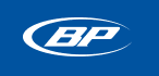 BP logo, white letters and oval on a blue background.