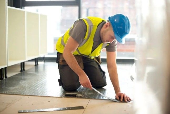 flooring contractors working on installing commercial kitchen flooring
