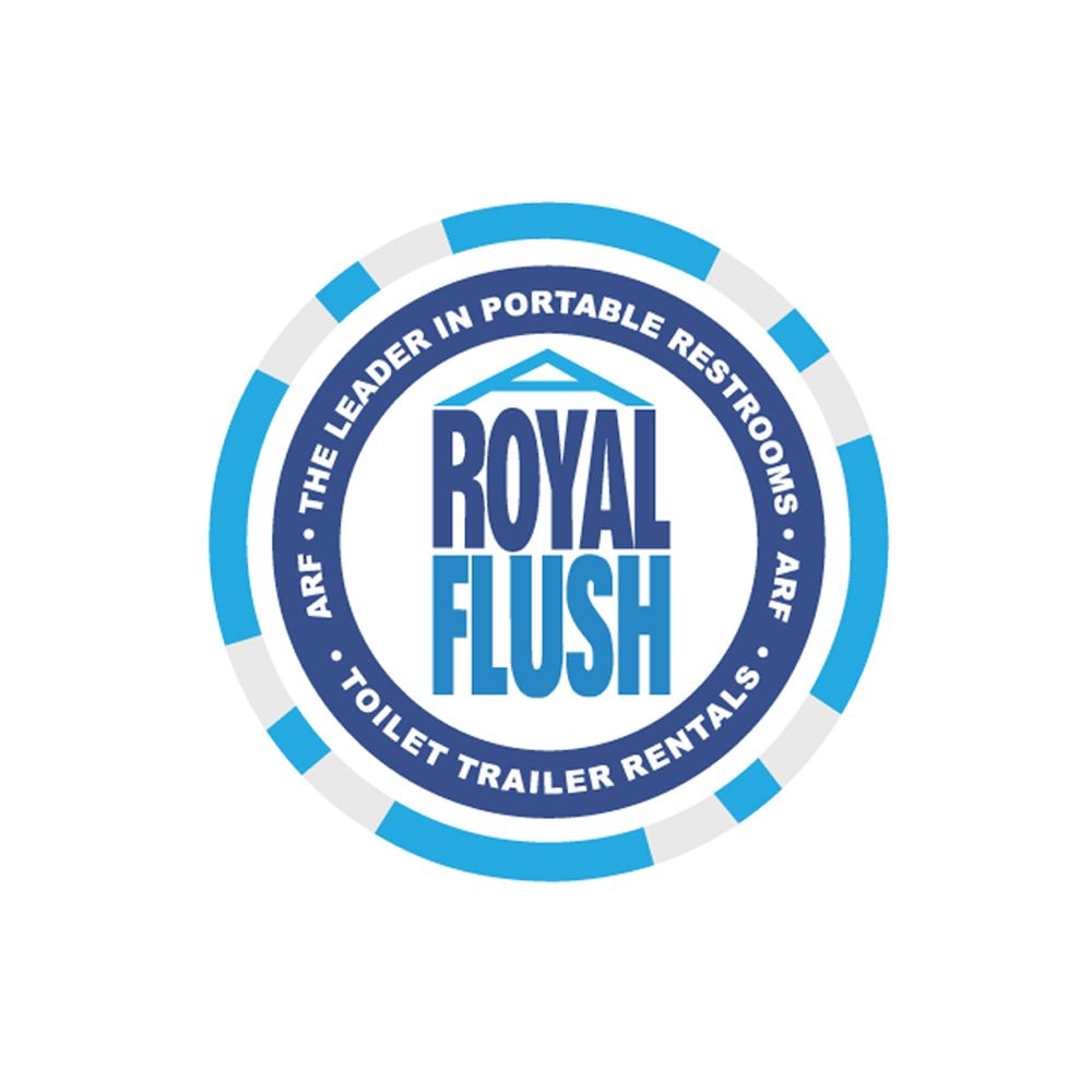 The logo for royal flush toilet trailer rentals