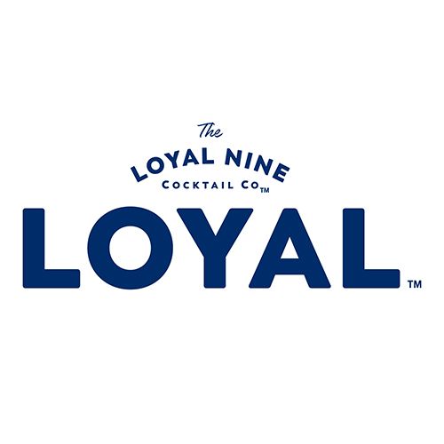 Logo for Loyal Nine Cocktail Co. Blue text on a white background. 