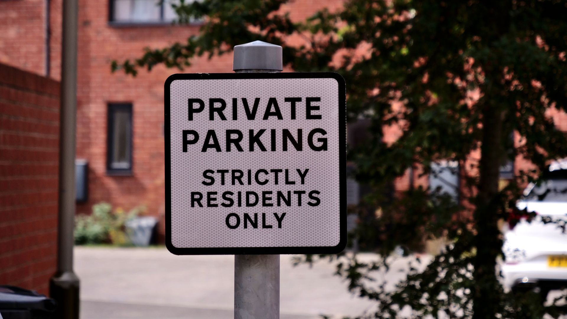Private parking strictly residents only sign in Brownsburg, Indiana