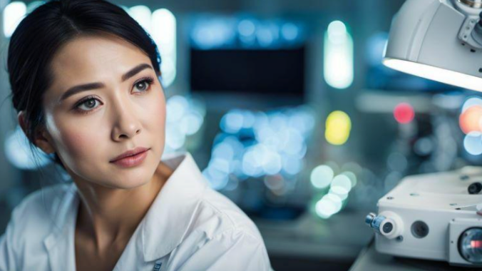 一位身體發炎的女生,痛苦地被醫療器材包圍著