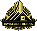 Gold and black logo featuring an architectural structure and the text "INVESTMENT HEROES" in a classic serif font.