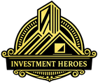 Gold and black logo featuring an architectural structure and the text "INVESTMENT HEROES" in a classic serif font.