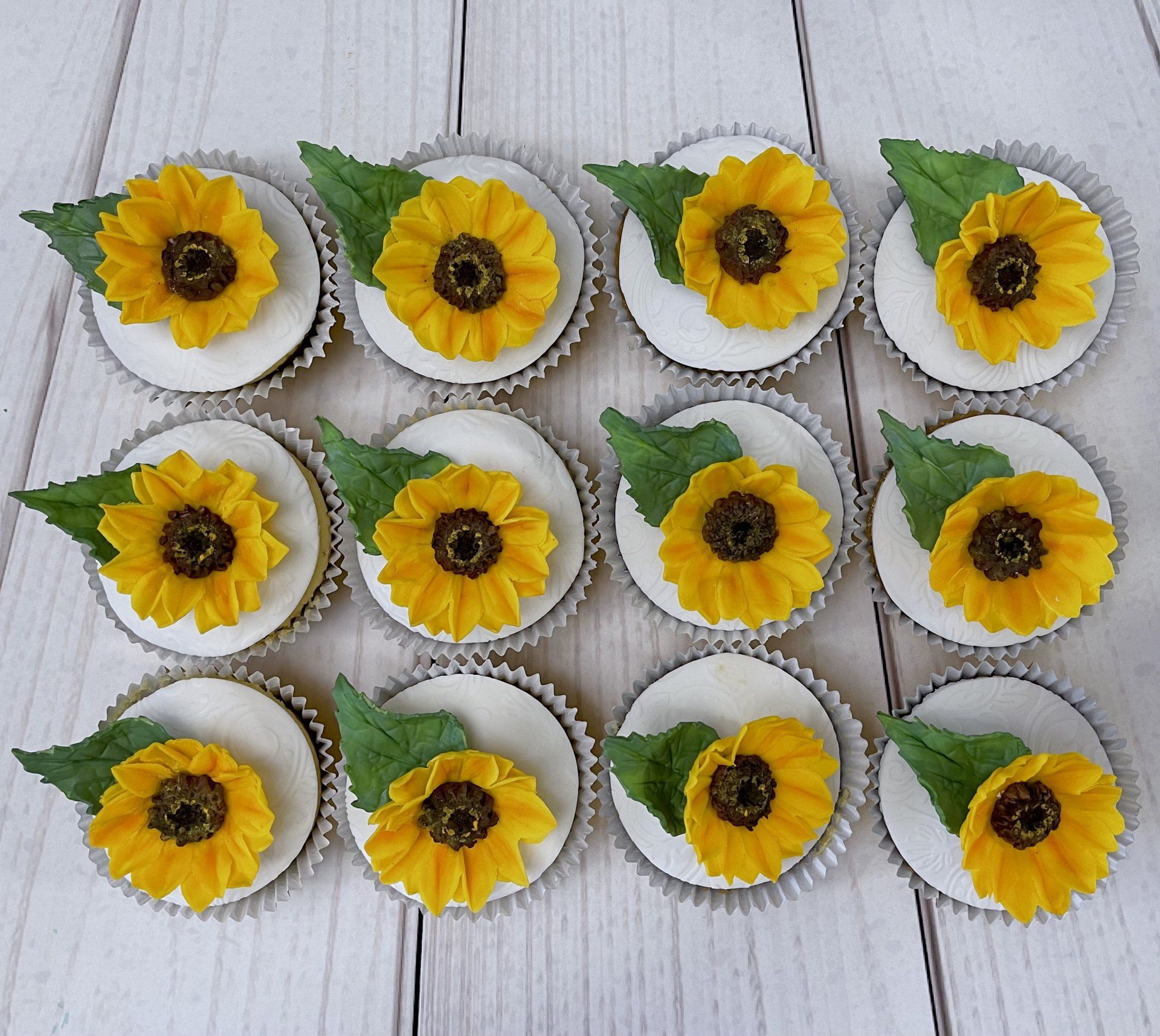 Cupcakes with Handmade Sugar Sunflowers