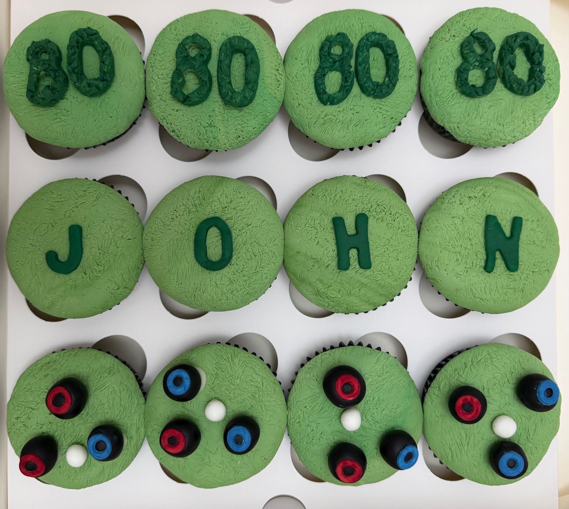 Lawn Bowls Themed Cupcakes 
80th Birthday Cupcakes 