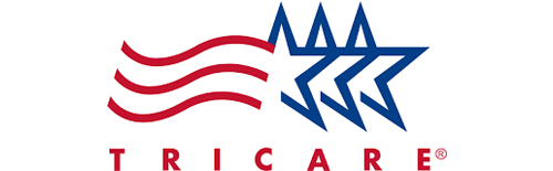 TRICARE logo with red waves and a blue star on a white background