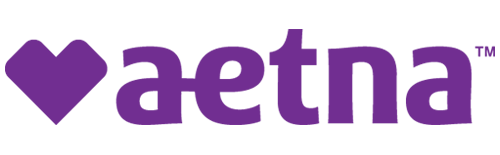 Aetna logo in purple with a heart icon and lowercase wordmark