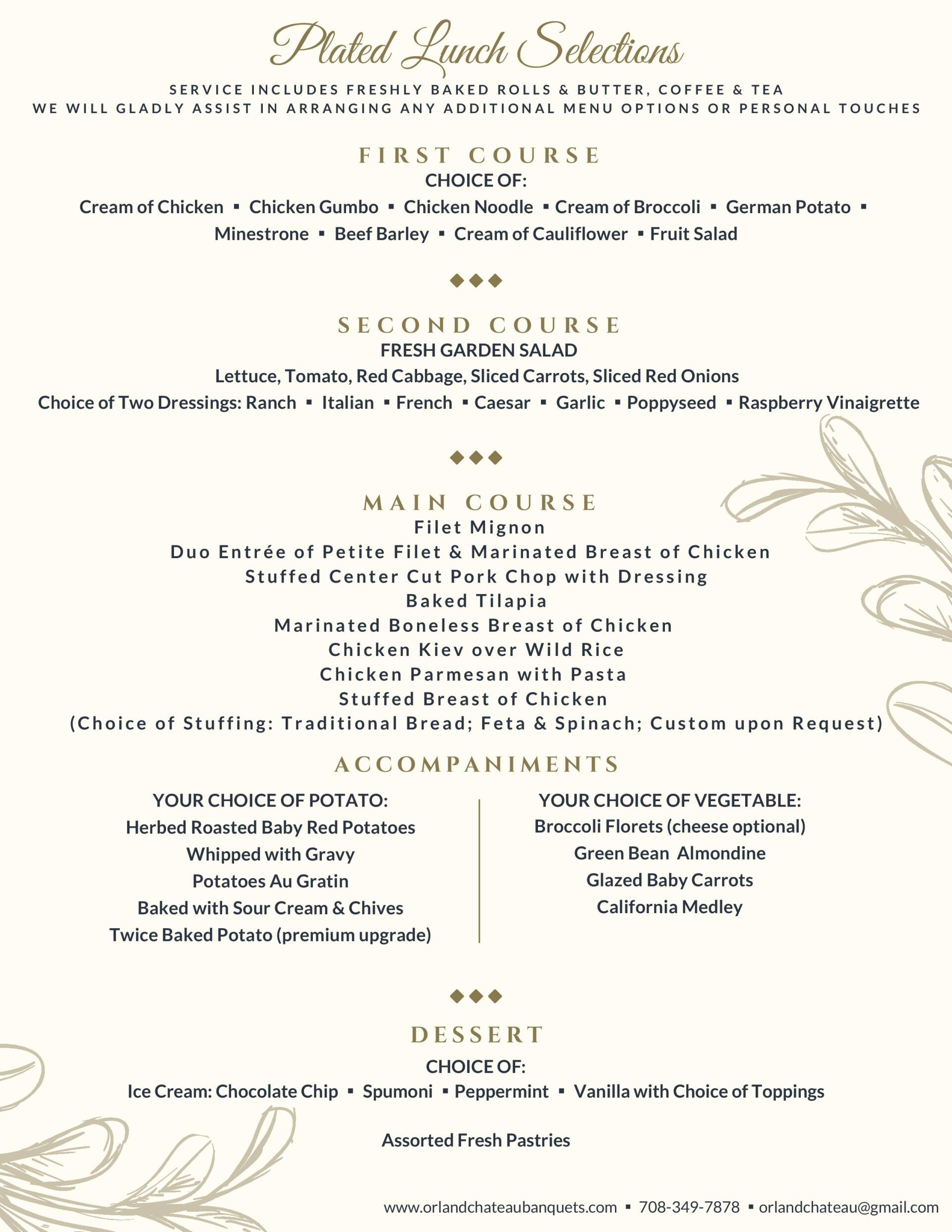 InHouse Catering Orland Park, IL Orland Chateau