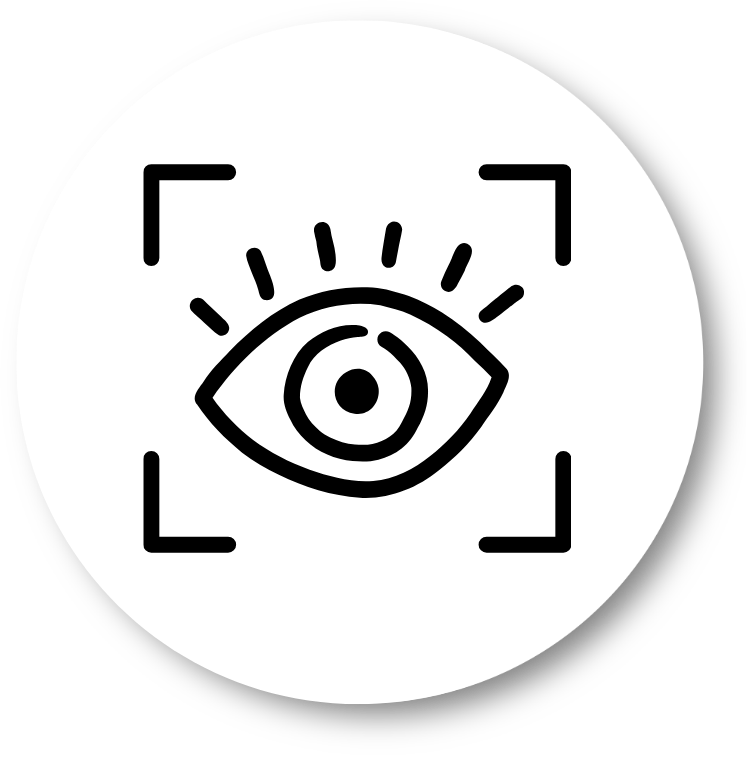 Een zwart oog-icoon met focushaakjes, wat duidt op een visuele zoek- of scanfunctie.