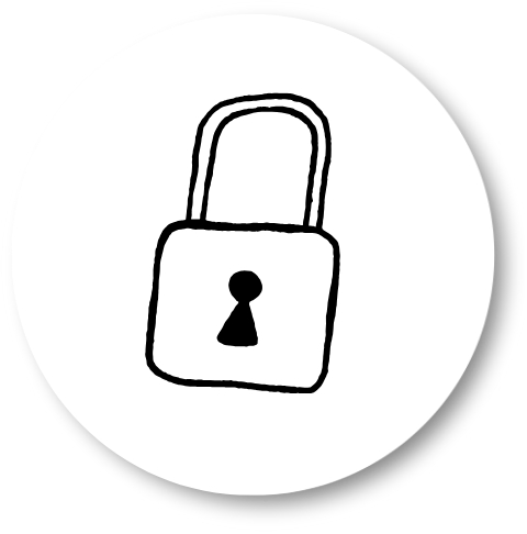 Zwart hangslotpictogram op een witte cirkelvormige achtergrond.