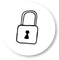 Zwart hangslotpictogram op een witte cirkelvormige achtergrond.