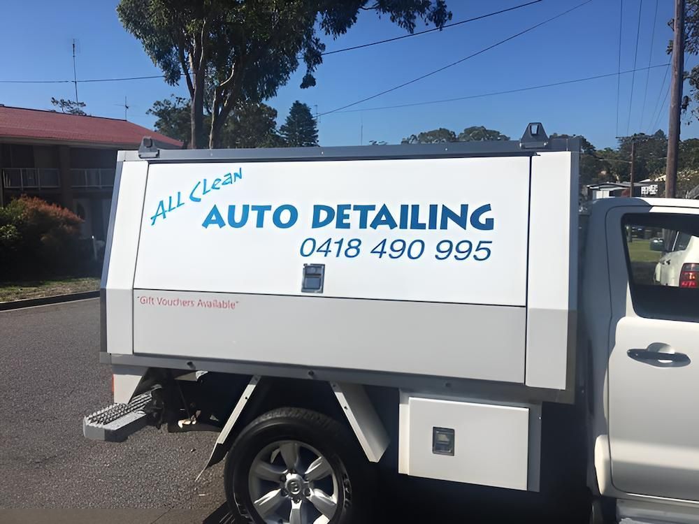An All Clean Auto Detailing Truck Is Parked On The Side Of The Road — All Clean Auto Detailing In Caves Beach, NSW