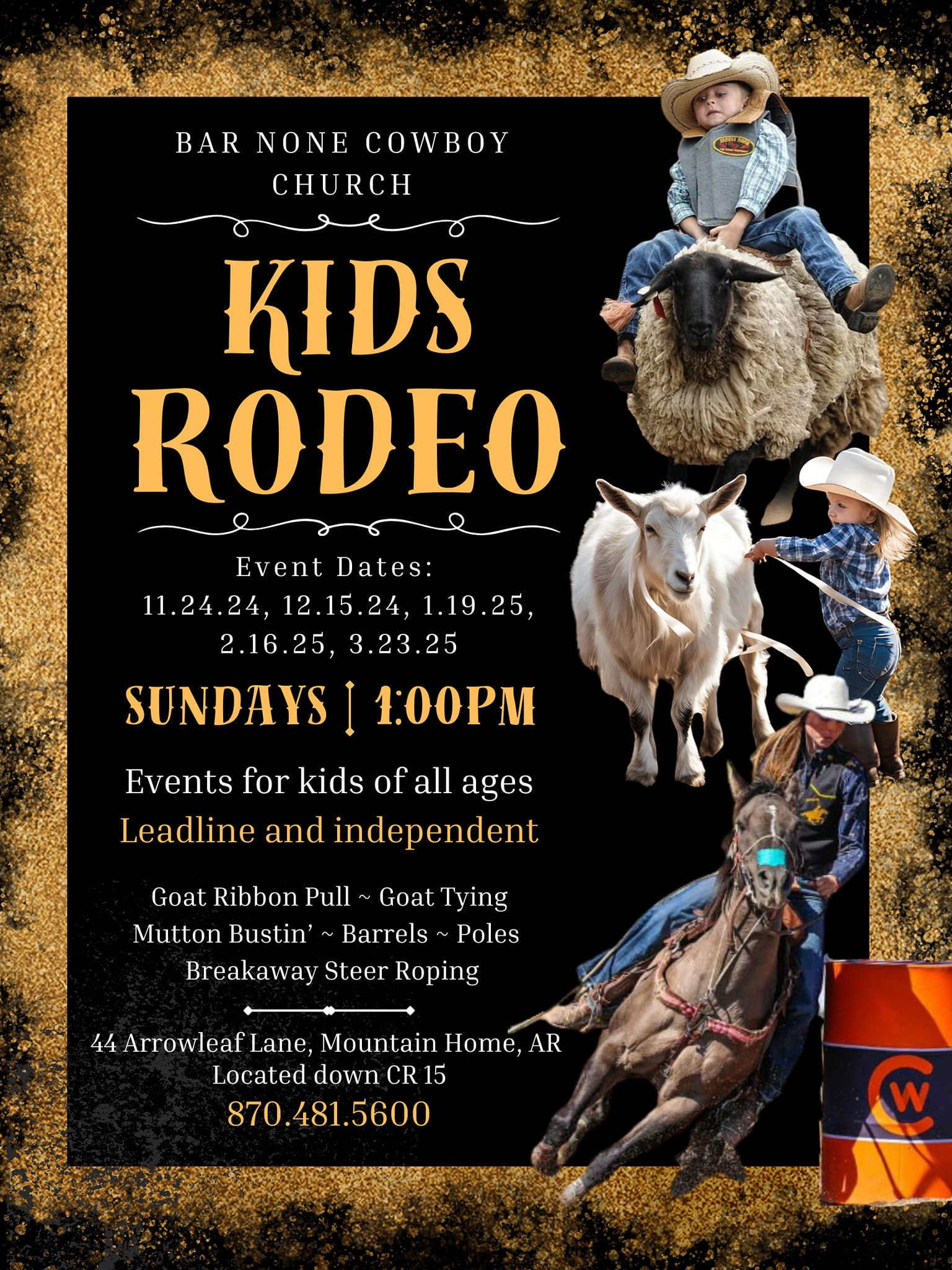 Bar None Cowboy Church Kids Rodeo Events Flyer