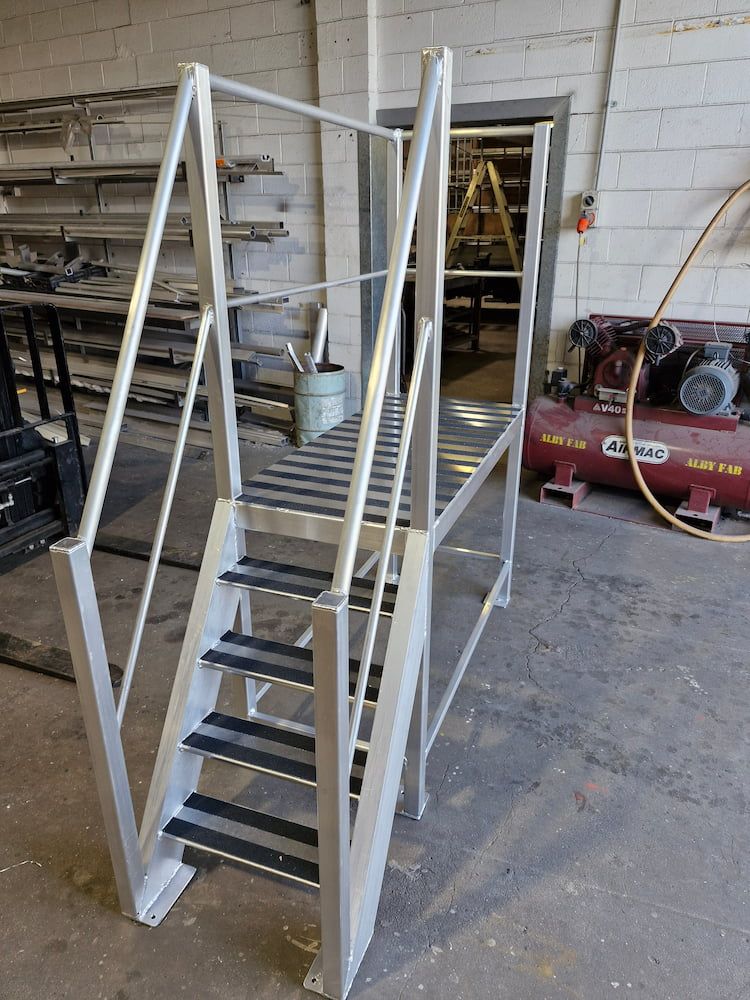 Aluminum Access Platform With Stairs and Handrails in a Workshop — Cairns Metal Works in Portsmith, QLD