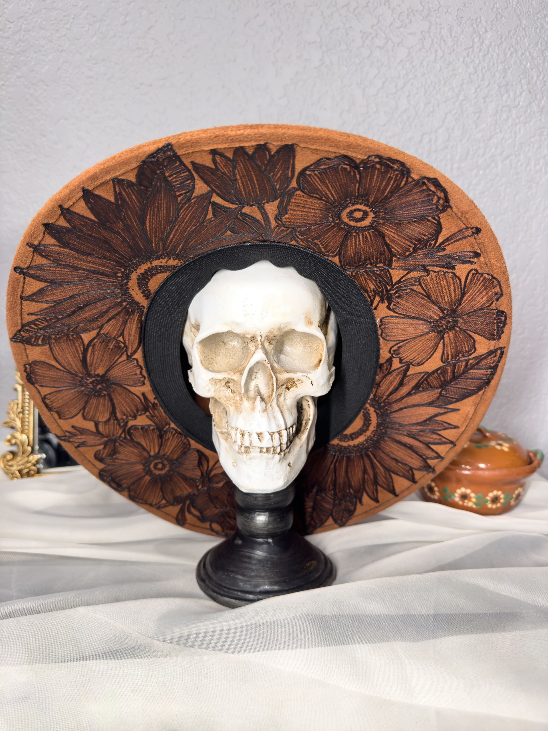 Hand-burned Floral Fedora