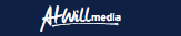 A white “AHwill.media” logo on a dark blue background