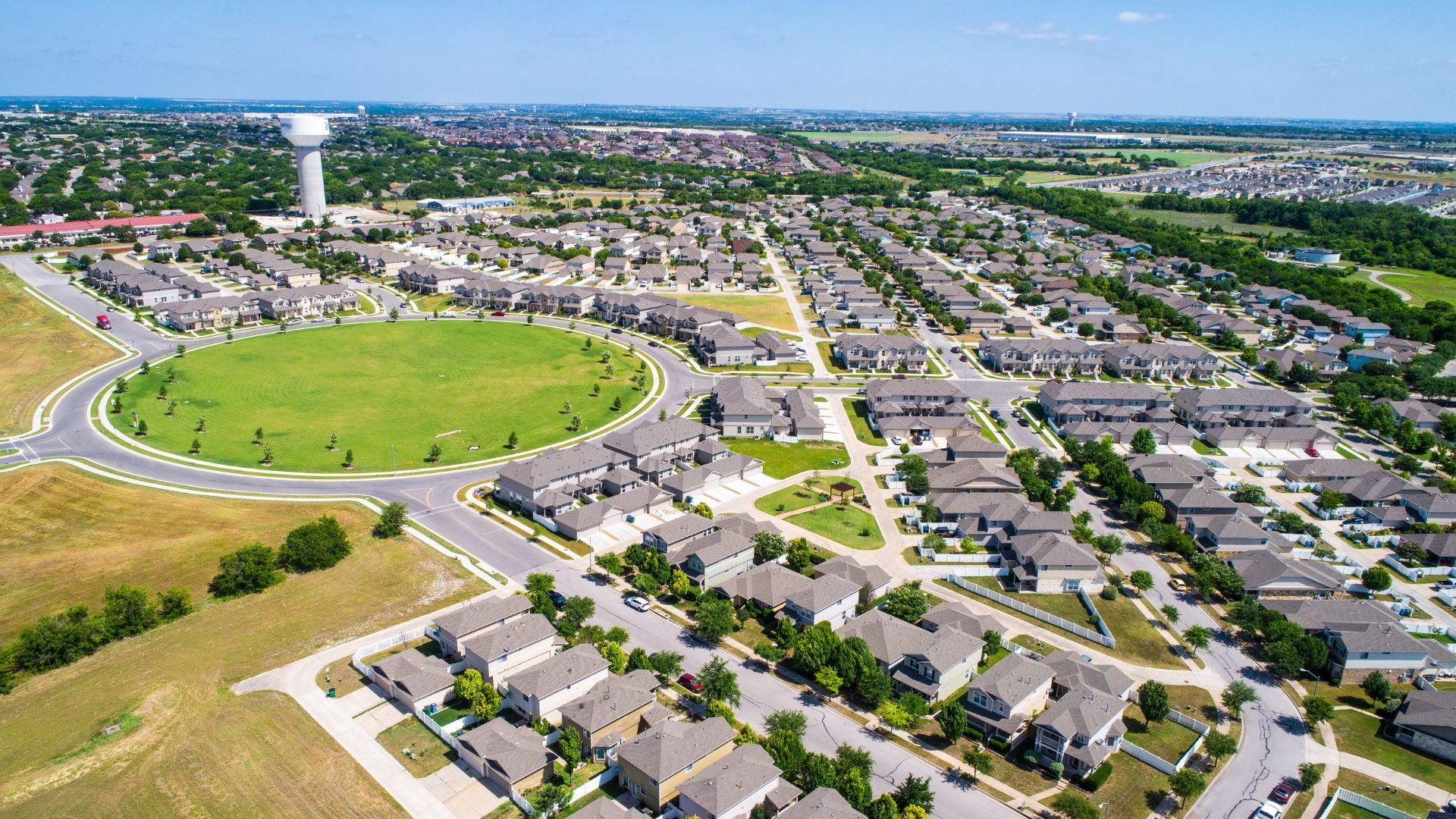 aerial view of a Texas neighborhood