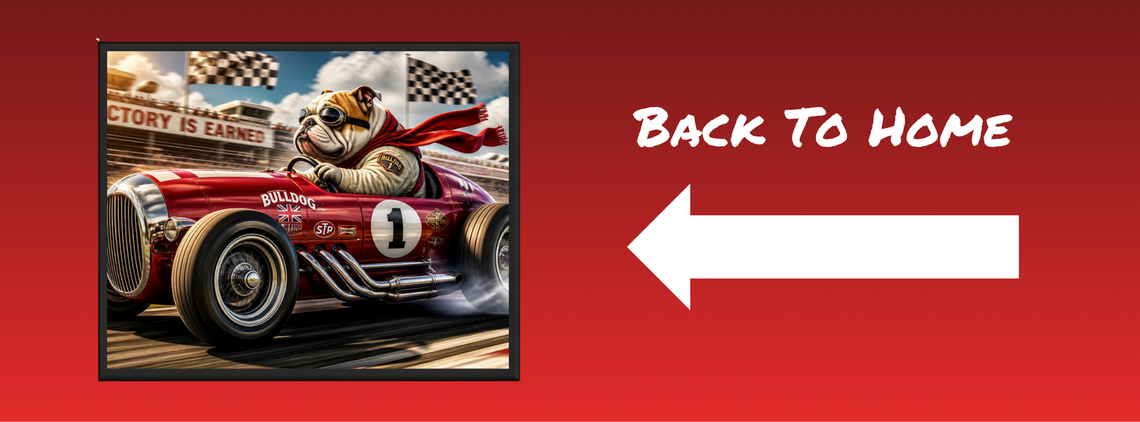 Red banner with a vintage race car and “Back to Home” text beside a left-pointing arrow.