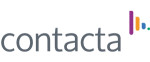 Contacta-logo met grijze tekst en veelkleurige verticale strepen
