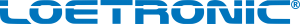 Blauw LOETRONIC-logo met gestileerde tekst en een gebogen lijn boven het woordmerk.