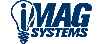 IMAG Systems-logo met blauw gloeilampje en vetgedrukte blauwe tekst