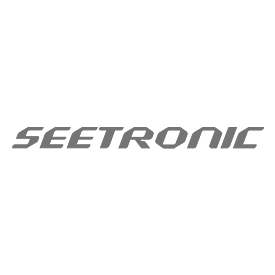 Grijs Seetronic-logo op een witte achtergrond
