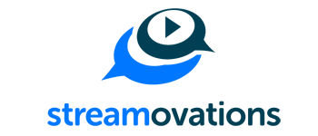 Het Streamovations-logo met een blauwe tekstballon en een afspeelicoon boven de bedrijfsnaam.