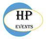 Het HP Events-logo met een blauwe en gouden swoosh en zwarte tekst in een cirkelvormig ontwerp.