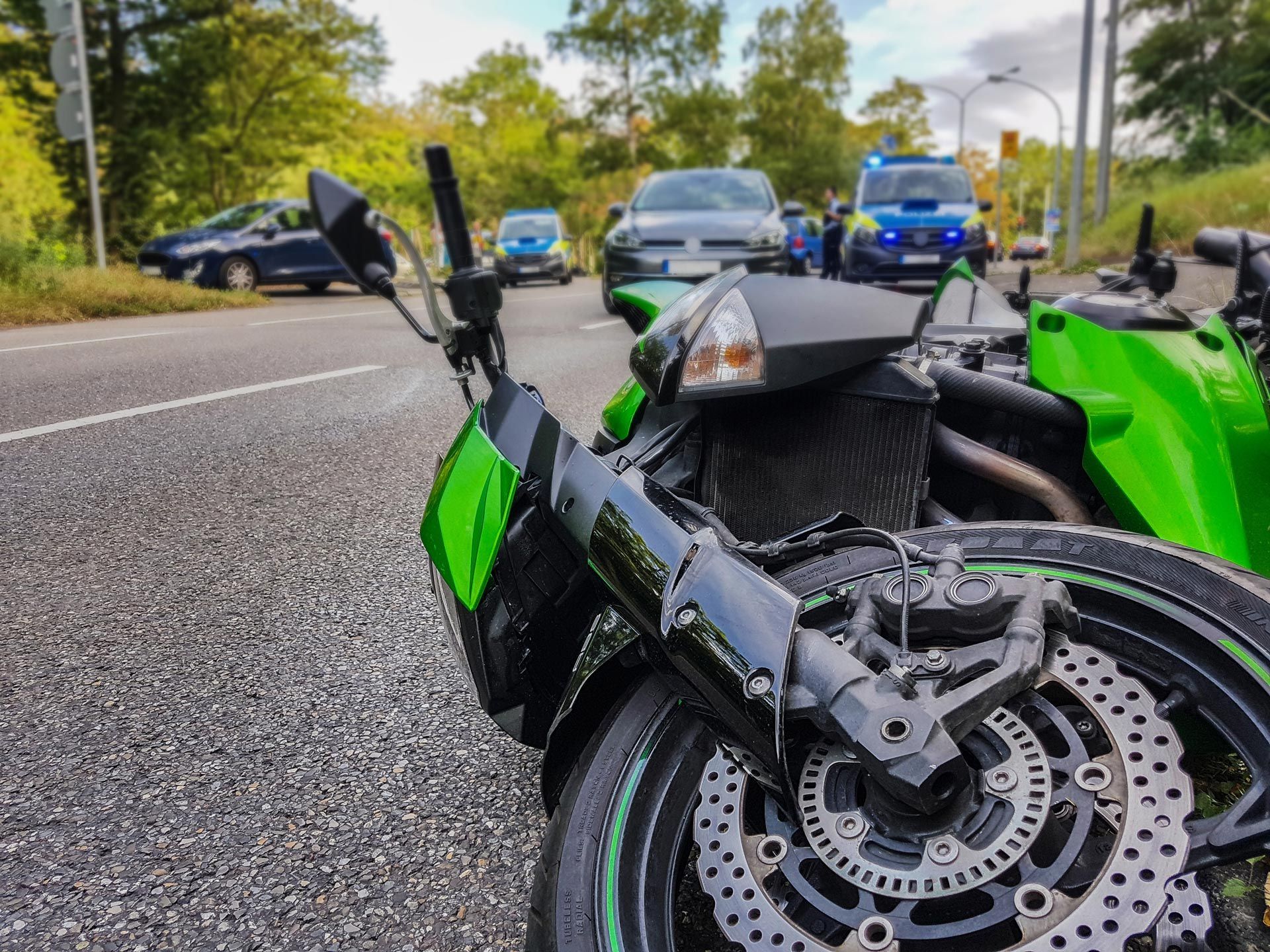 Accident with a sport motorcycle on the road. Accident with a sport motorcycle on the road.