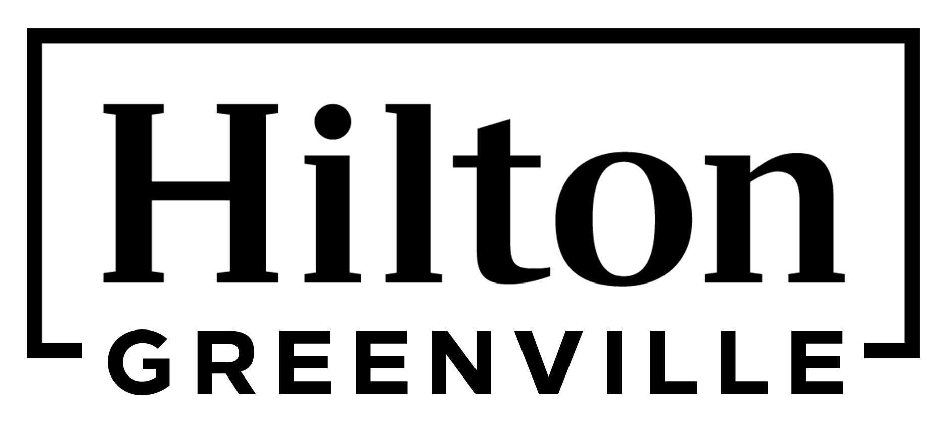 A black and white logo for hilton greenville