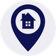 A blue pin with a house in the middle of it.