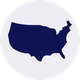 A blue silhouette of the united states of america in a white circle.